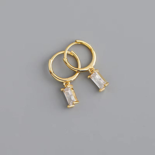 New Fashion Thin Hoop Earrings for Women Colorful Square Zircon Stone Pendants Golden/White Huggie Trendy Small Pierce Ear Hoops