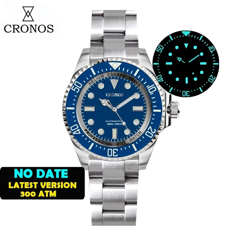 Cronos 2000M Diving Watch L6009M Swiss BGW-9 Luminous Stainless Steel NH35 Automatic Mechanical Professional Diver Wristwatch