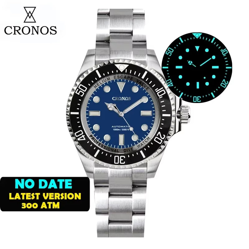 Cronos 2000M Diving Watch L6009M Swiss BGW-9 Luminous Stainless Steel NH35 Automatic Mechanical Professional Diver Wristwatch