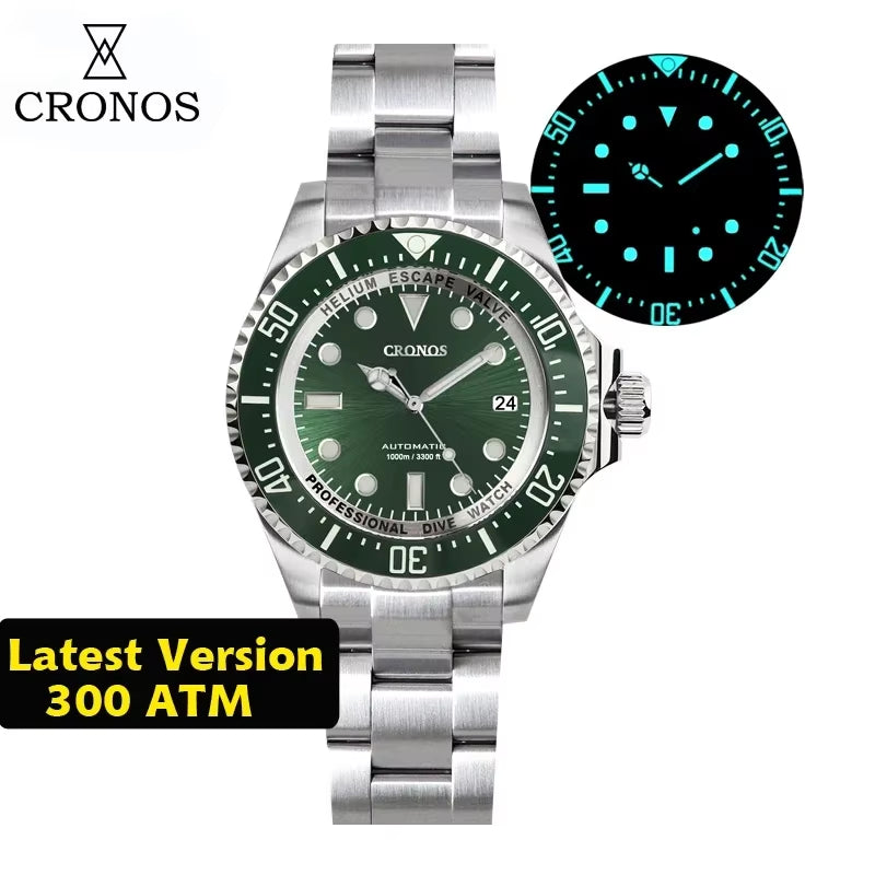 Cronos 2000M Diving Watch L6009M Swiss BGW-9 Luminous Stainless Steel NH35 Automatic Mechanical Professional Diver Wristwatch