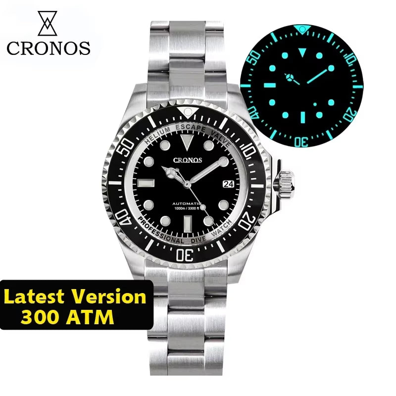 Cronos 2000M Diving Watch L6009M Swiss BGW-9 Luminous Stainless Steel NH35 Automatic Mechanical Professional Diver Wristwatch