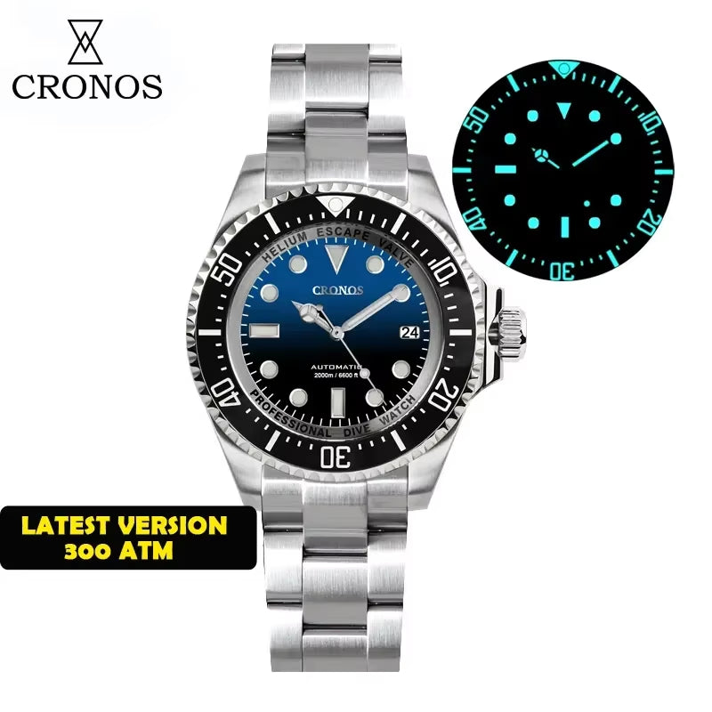 Cronos 2000M Diving Watch L6009M Swiss BGW-9 Luminous Stainless Steel NH35 Automatic Mechanical Professional Diver Wristwatch