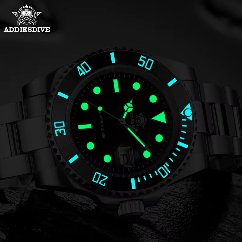 Addies Dive Quartz Watch Luxury Brand Men Watches Waterproof Business 41Mm Watch C3 Luminous Stainless Steel Black Diver Watch