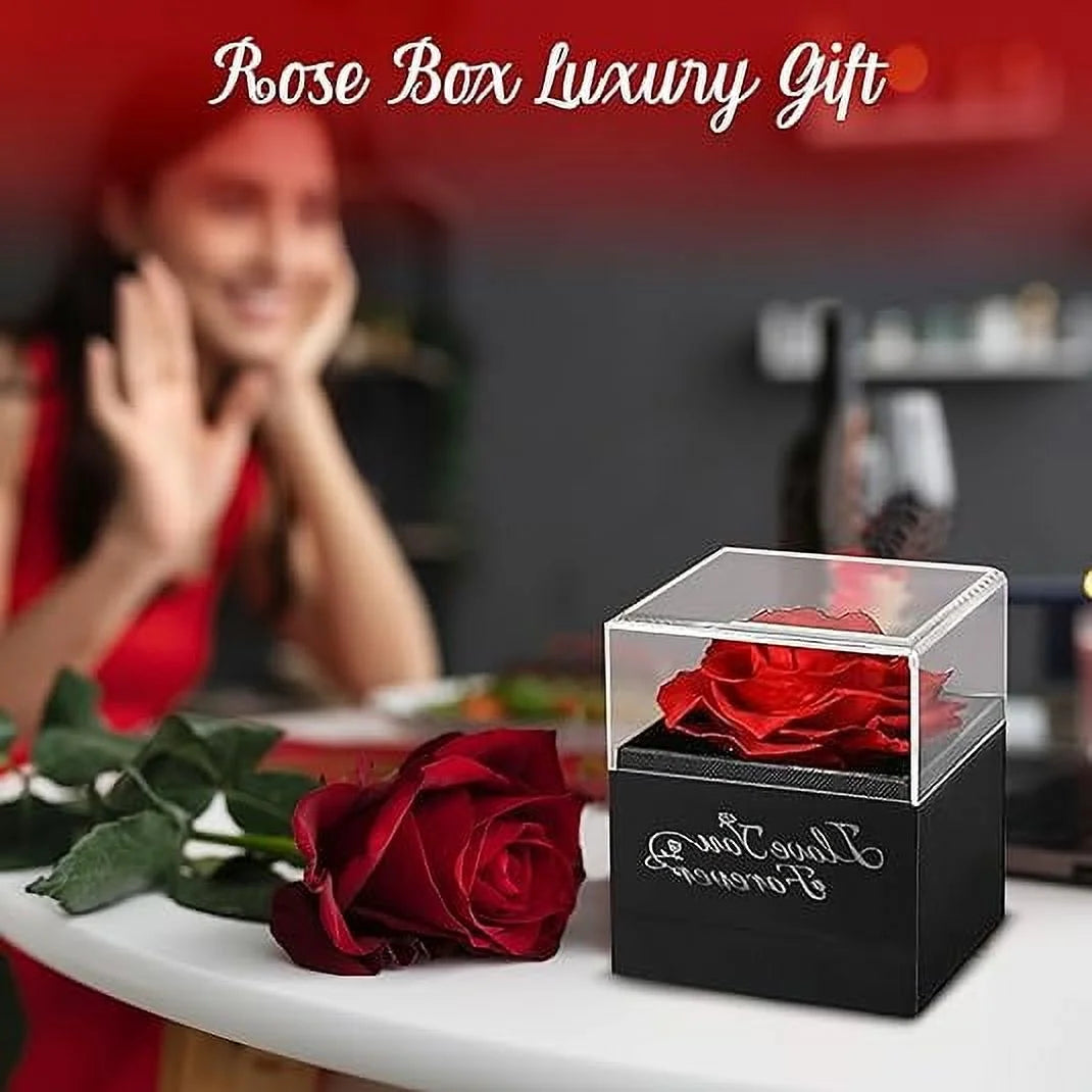 Eternal Rose Gift Bag with I Love You Necklace for Her, Red