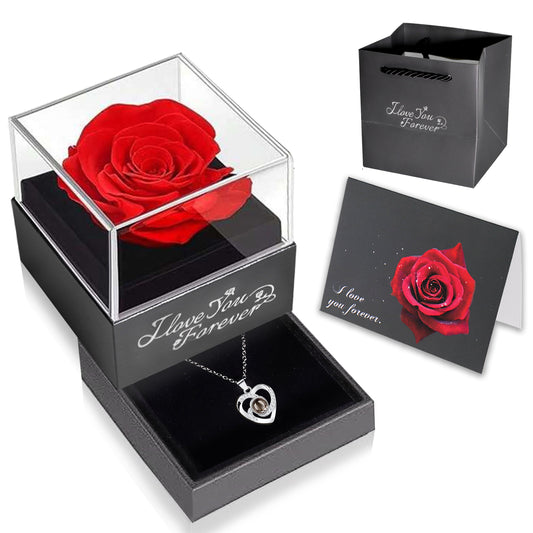 Eternal Rose Gift Bag with I Love You Necklace for Her, Red