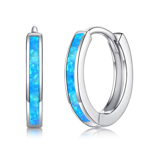 Simple Small round Opal Hoop Earrings for Women 925 Sterling Silver Dainty Huggie Earrings Tiny Ear Jewelry Gifts 12Mm