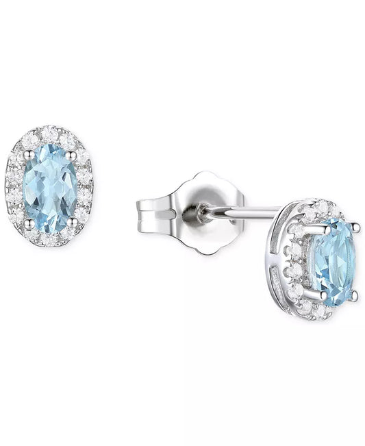 Santa Maria Aquamarine (3/8 Ct. T.W.) & Diamond (1/6 Ct. T.W.) Halo Stud Earrings in 14K White Gold