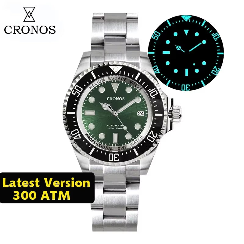 Cronos 2000M Diving Watch L6009M Swiss BGW-9 Luminous Stainless Steel NH35 Automatic Mechanical Professional Diver Wristwatch